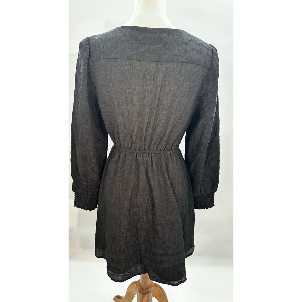 BB Dakota Steve Madden Black V-Neck Long Sleeve Button Mini Dress M - Picture 6 of 7
